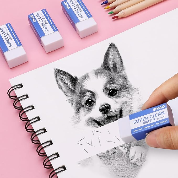 White Erasers, 12 Pack Block Pencil Erasers – Smudge-Free Latex-Free, Erasers for Kids School Supplies, Clean Erase for Homework, Office & Drawing (Art Use)