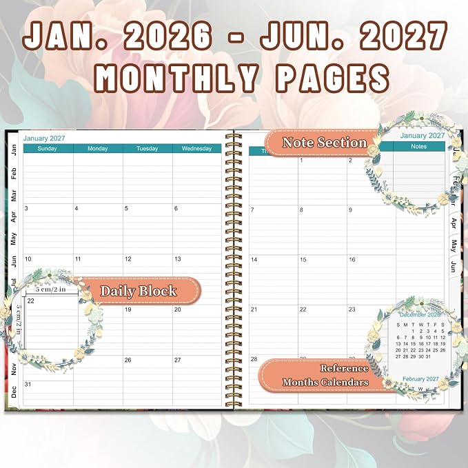 2026-2027 Monthly Planner - Jan. 2026 - Jun. 2027, 18 Months Academic Planners 9" x 11", Spiral Months Planner with Twin-Wire Binding, Large Monthly Planners for Office School and Home