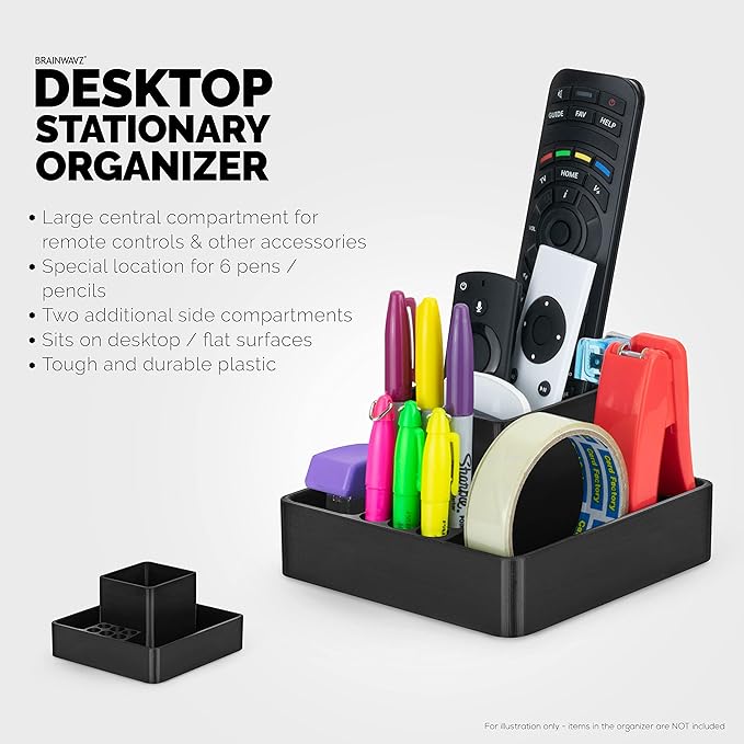 BRAINWAVZ Pen Holder & Desktop Stationary Organizer, TV Remote Control & Office Supplies, For Pens, Pencils, Scissors, Staplers Other Small Home Office Supplies & Accessories (D06)