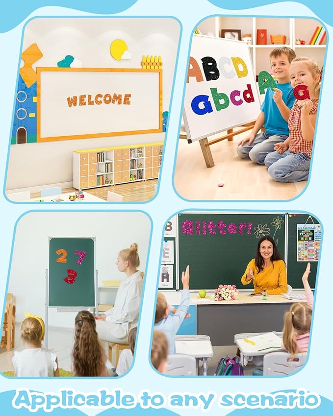 243 Pcs Glitter Bulletin Board Letters Set, 4 Inch Alphabet Poster Board Cardboard Cutouts with Numbers and Punctuation, Classroom School Wall Display Decorations (Light Blue)