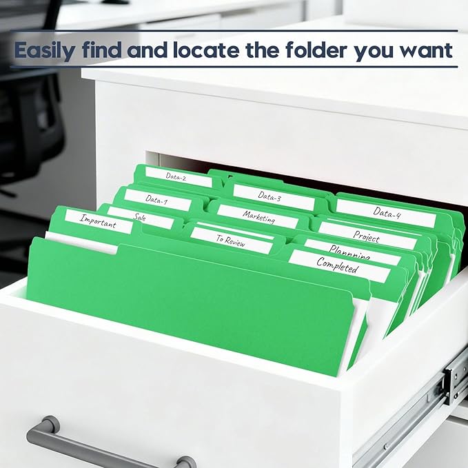 File Folders,150 Pack Letter Size Colored File Folders,8.5" x 11",1/3 Cut Tab,Durable Paper Bulk Folders with Blank Labels,File Folders for Office Business School Home Use,Grass Green