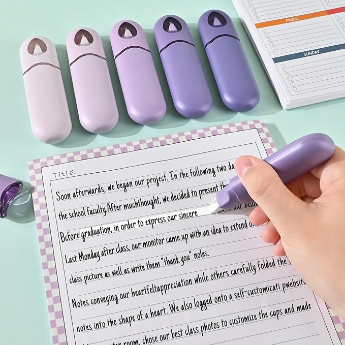 Temiary 12Pcs Cute White Smooth Pull Out Tape, Easy to Use White Correction Pens, 1/5 x 236in Smooth Writing & Aesthetic Office School Supplies (Purple)
