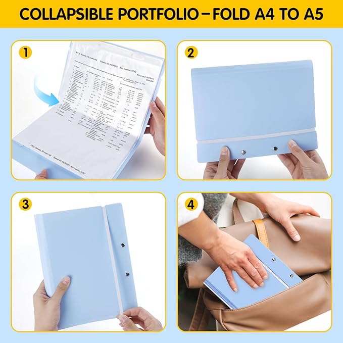 Portable Expanding File Folders, Folio Document Organizer for Letter Paper,Bill,Receipt, Detachable and Foldable File Holder 40-Page Paper Organizer with 50 Pockets(30pcs A4,20pcs A5).Blue