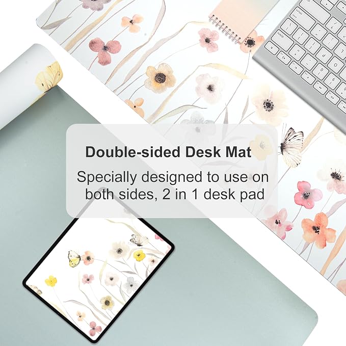 Colorful Star Large Mouse Pad, Watercolor Floral Desk Mat Office Supplies, Waterproof PU Leather Gaming Mousepad for Women Girls, Butterflies Desk Pad Home Office Décor Accessories 31.5" x 15.7"
