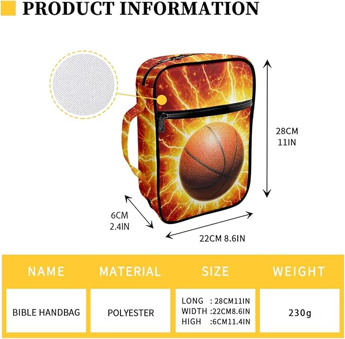FDANDNDE Basket Ball Bible Cover with Handles and Zippered, Boys Bible Case for Church Study Bible, Boys Bible Bag Easy to Cleaning
