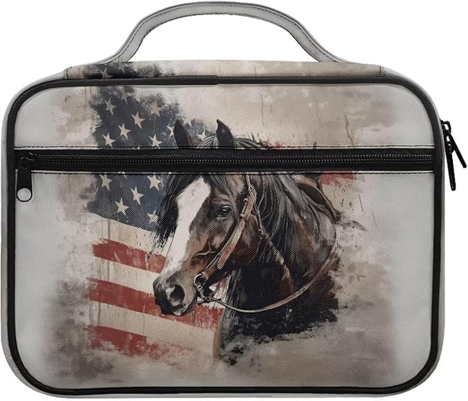 American Flag & Horse Print Bible Covers for Women Men Zippered Bible Carrier Book Bag Church Bag Bible Protective with Handles Christian Gifts