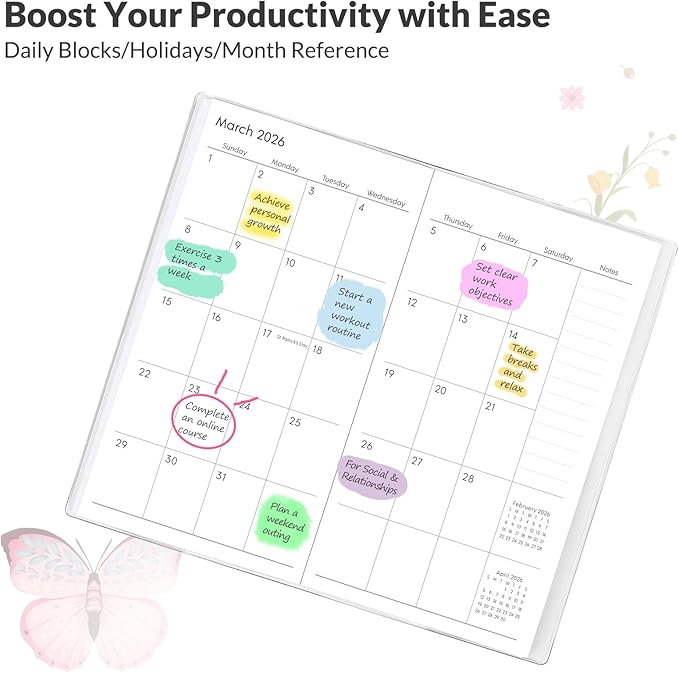 Phyxin Pocket Calendar 2025-2027, Two Year Pocket Planner - Runs From Jul 2025 Until Dec 2027, Small Size Planner - 6.7" x 3.7", Small Calendar for Easy Organizing, Butterfly