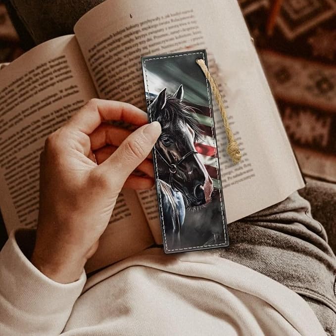 American Flag Horse Book Marks - 2PCS Leather Bookmarks for Women & Adults