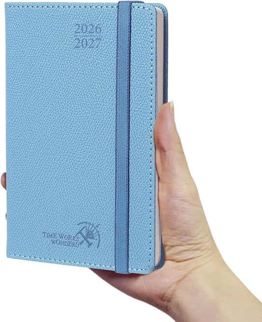 POPRUN 2026-2027 Pocket Weekly Planner Calendar, Size 4'' x 6.25'', Academic Planner (Jul 2026 - Jun 2027) Horizontal Layout with Lined Sections, Leather Hardcover, 100GSM Paper - Aquamarine