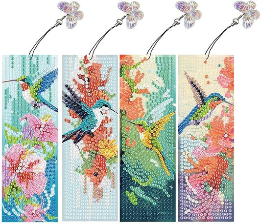 4PCS Diamond Art Bookmarks DIY Hummingbirds Diamond Painting Bookmarks for Adults Book Lovers Beginners DIY Crafts, Christmas New Year Graduation Birthday Gift