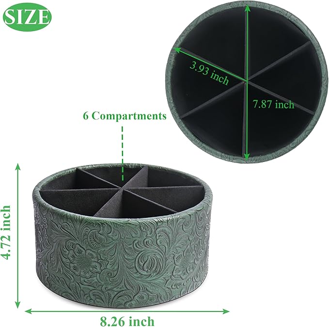 lizimandu Remote Control Holder, 360°Spinning PU Leather Desk TV Remote Caddy,Desk Storage Box Room Accessories for Controller, Media,Mail,Calculator, Mobile Phone,Pencil(1B-Carved3 Green)