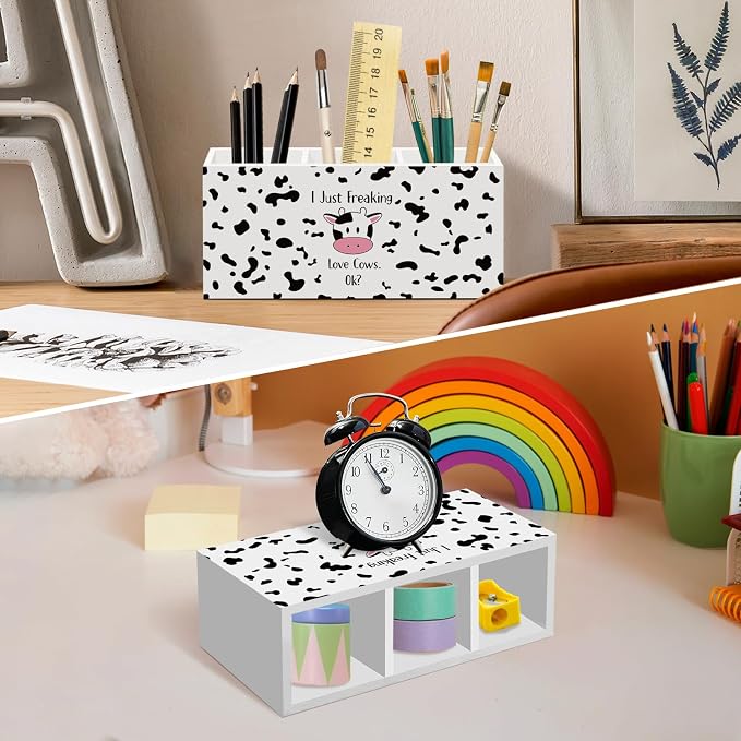 Funny Cute Cow Pen Pencil Holder for Desk, I Just Freaking Love Cows Ok Office Desk Accessories, Cow Lovers Gifts Pen Holders Organizer for Office Classroom Bathroom