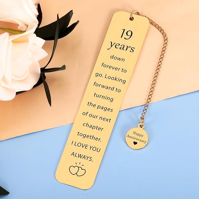 Bronze 19th Anniversary Bookmark Gifts for Men Women 19 Years Anniversary Wedding Gift for Him Her 19th Marriage Gift for Wife Husband Parents Happy 19 Year Anniversarys Gifts for Couple Spouse