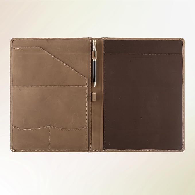 Succor Genuine Leather Portfolio Padfolio – Professional Business Folder & Leather Binder Organizer with Legal Pad Document Holder for Men & Women, Zipper-Free – 13x10 Inch, Hunter Brown