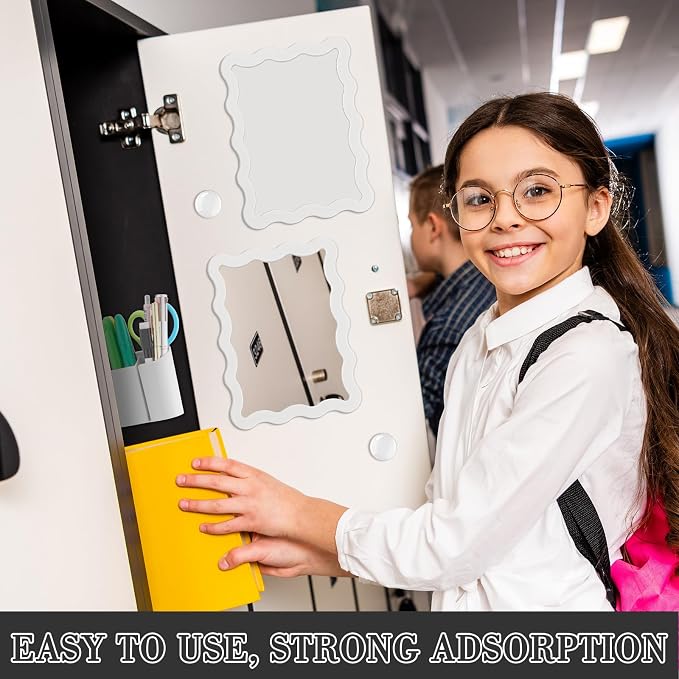 Jingmore Scalloped Magnetic Locker Accessories Kit White Back to School Essentials 6 Pieces Includes Whiteboard Mirror and Organizing Supplies Cute Locker Organizer Decoration for School