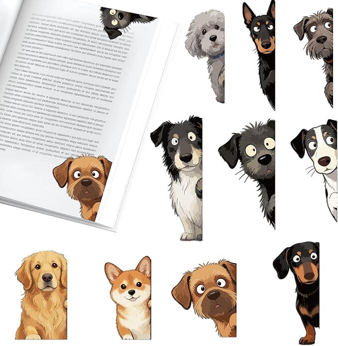 Peeking Dogs Magnetic Bookmarks Set of 10 – Cute Dog Bookmark Clips, Magnetic Book Marks Page Markers with 10 Breeds (Including Corgi), Fun Animal Bookmarks for Dog Lovers, Gifts for Dog Moms & Women