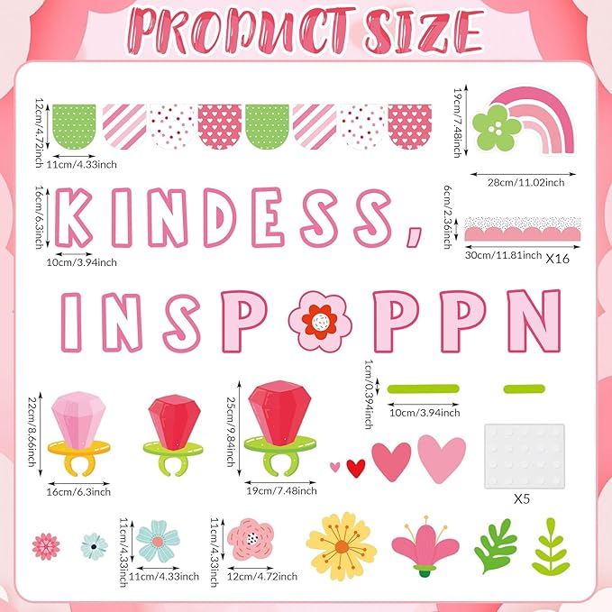 Valentine's Day Bulletin Board Decorations Set Valentines Inspirational Classroom Decoration Pops Heart Ring Flowers Paper Cutouts for School Classroom Chalkboard Wall Decor Party Supplies
