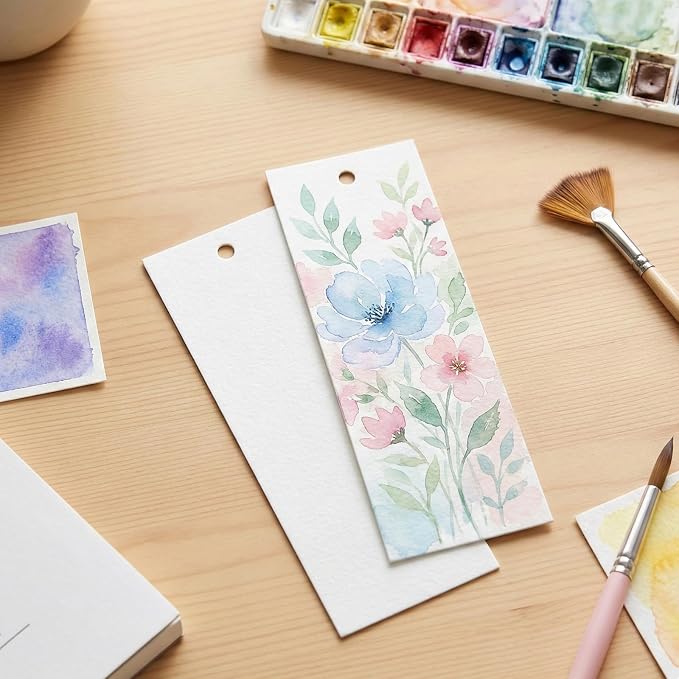 60 Pcs Watercolor Paper Blank Bookmarks with Hole 140 lb/300 GSM Watercolor Bookmarks for DIY Classroom Projects Crafts and Gift Tags 5.9 x 2 Inches