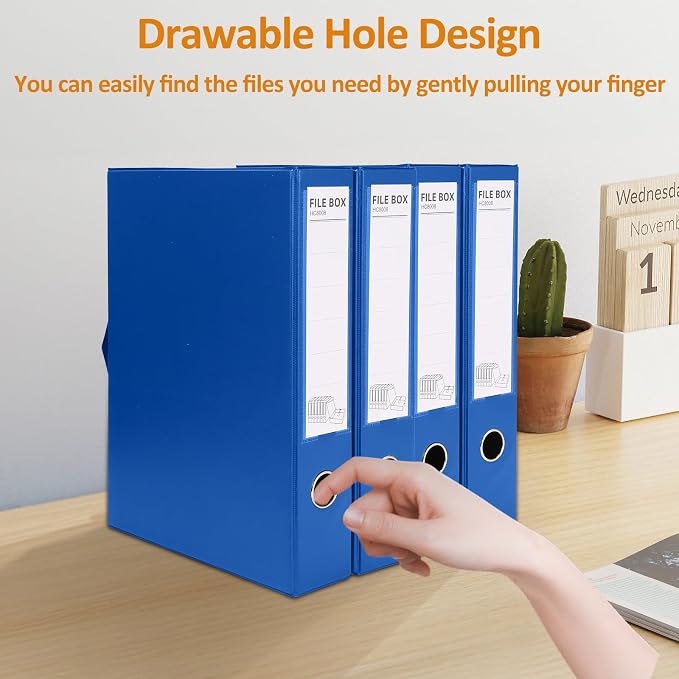 HUA JIE A4 Storage File Boxes Plastic Archives Cases with Clip, PVC File Folder Organizer Document Storage Filing Box for office,32.5×6.5×24 cm, Blue(Pack of 6)