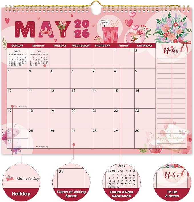 Calendar 2026-2027, Monthly Wall Calendar Runs Until June 2027, 11.5" x 14.8", Spiral Binding Hanging Wall Calendar, Perfect for Home or Office,Vivid Festival