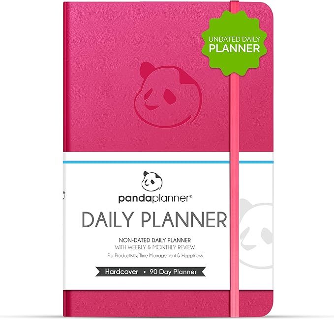 Panda Planner Classic Daily Planner 2026 – A5 Undated Daily Productivity & Quarterly Planner with Hourly Schedule, To Do List, Daily Journal, Goal Planner, Habit Tracker & Gratitude Organizer for Focus – Raspberry