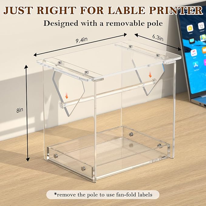 Label Roll Holder for Rolls and Fanfold Labels, Acylic Label Holder for Thermal Printer, Desktop Thermal Printer Stand Sticker Roll Holder for Home, Office, Work