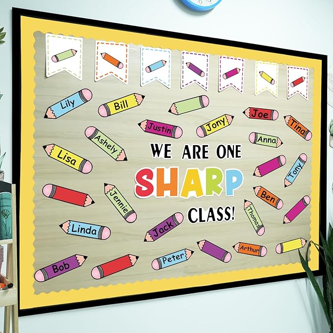 Bulletin Board Decoration Set, Colorful Classroom Decor with Pencil Cutouts Bulletin Board Borders for Welcome Back to School Decorations Teacher Classroom Wall Door Decor