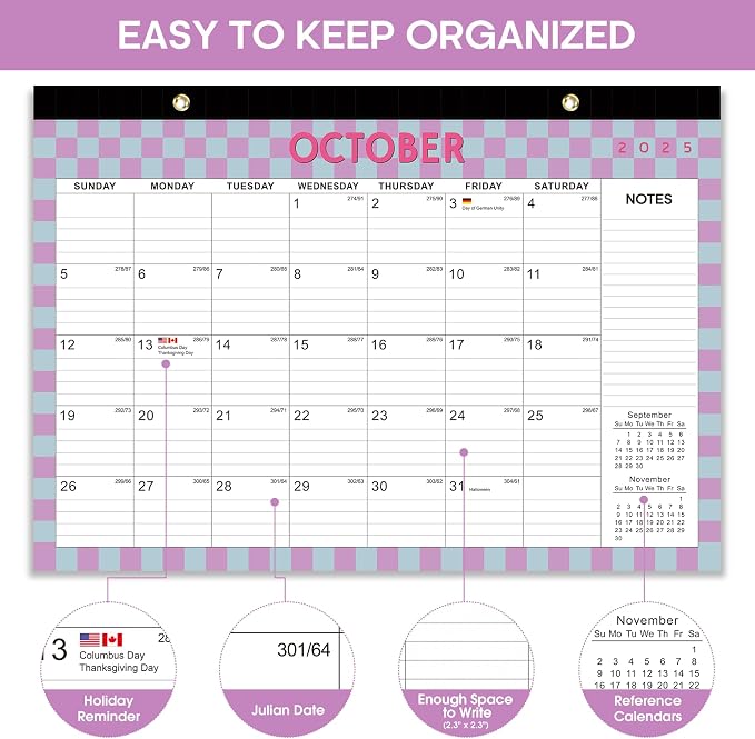 Desk Calendar 2026-2027, 21-Month Calendar Runs Unitl June 2027, Large 17" x 12" Monthly Desktop & Wall Calendar for Home & Office - Checkered