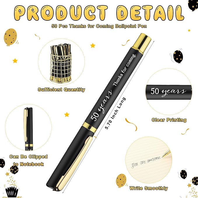 Spakon 50 Set 50th Birthday Party Favor for Guest Anniversary Party Favor Golden Birthday Bookmark Thanks Coming Pen with Tag Appreciation Gifts for Women Men Wedding Anniversary