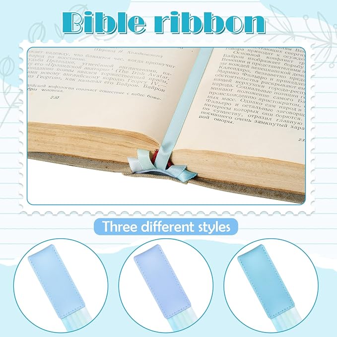 Outus 3 Pieces Bible Ribbon Bookmark Markers Artificial Leather Bookmark with Ribbons for Books Office(Stylish,Blue)