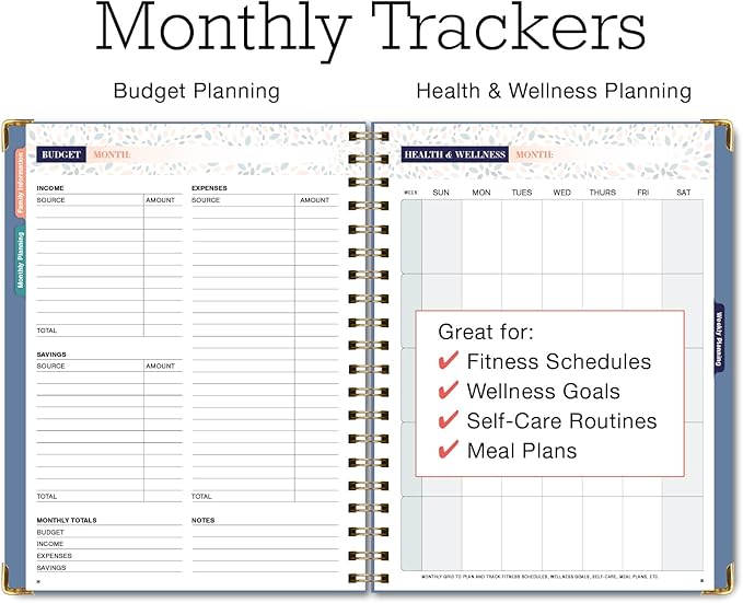 Undated Family Planner Organizer – 8.5" x 11" Weekly & Monthly Calendar for 5+ People, Meal Planning, Budgeting, Habit Tracker – Hardcover, Household Schedule Organizer for Parents, Kids, & Caregivers (Colorful Botanicals)