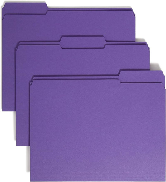Smead File Folder, Reinforced 1/3-Cut Tab, Letter Size, Purple, 100 per Box (13034)
