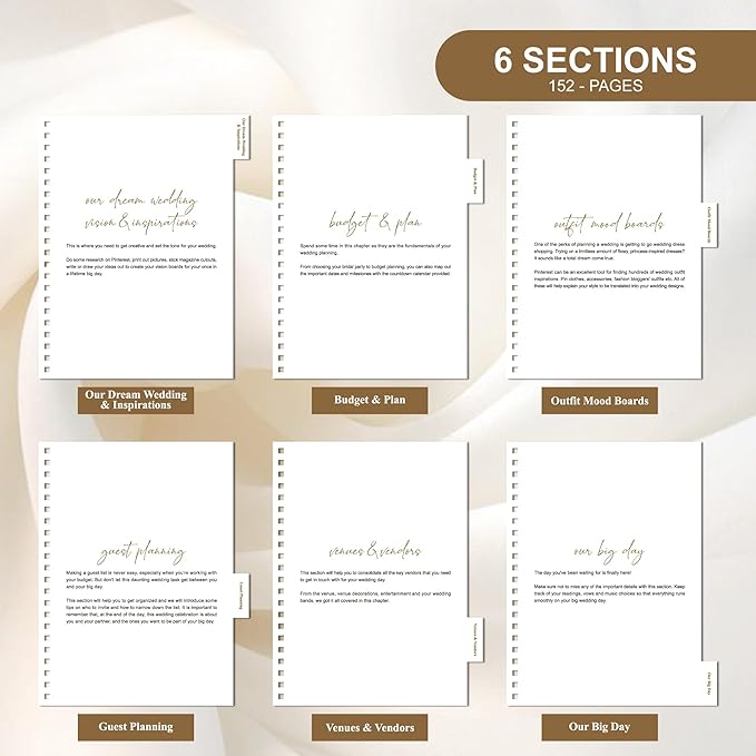 LADY&HOME Wedding Planner Book and Organizer, Linen Cover Wedding Planner Book, Bridal Planning Binder for Bride to be Gifts with Calendars, Checklist and Pockets (Apricot)