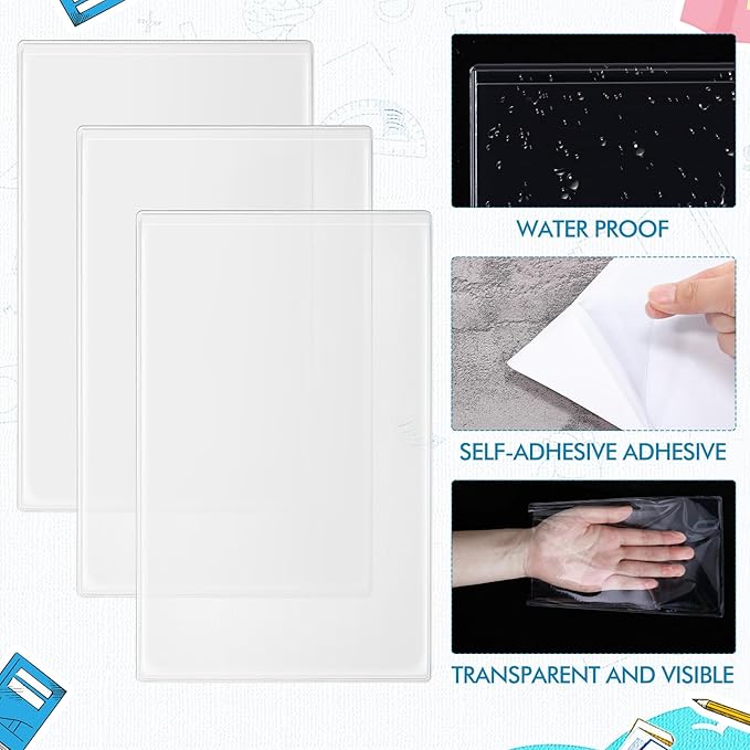 Outus 30 Pcs Self Adhesive Shop Ticket Holders Clear Plastic Sleeves Adhesive Pockets Work Order Job Ticket Holders for Back to School Student Label Home Office Posting Signs (5 x 8 Inch)