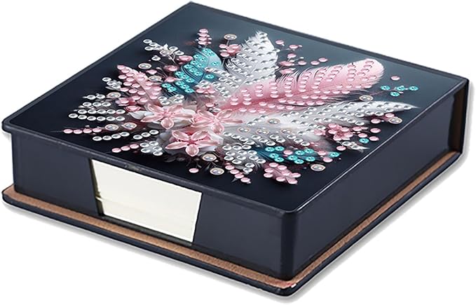 Feather Diamonds Painting Kit Note Box,Memo Paper Storage Box Diamond Art,Sticky Note Holder Diamond Art,Diamond Painting Memo Pad For Office Desk. (Feather)