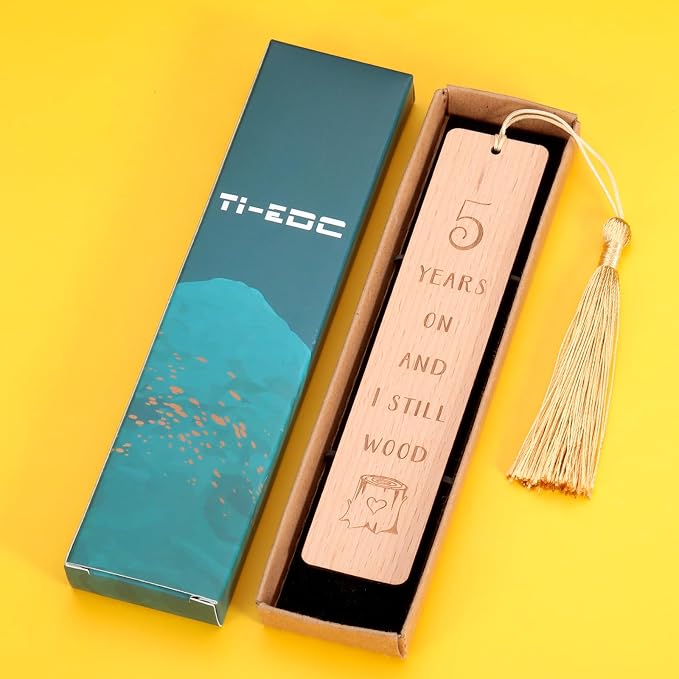 Wooden Bookmark 5th for Him Her, 5 Year Marriage Gifts for Couple, Fifth Anniversary Valentines Gift