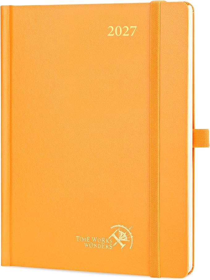 POPRUN 2027 Planner Weekly and Monthly, 6.5" x 8.75" Calendar, Jan 2027- Dec 2027 Agenda, Daily Appointment Book with Hourly Time Slots, Monthly Tabs, Hardcover, 100 GSM - Orange