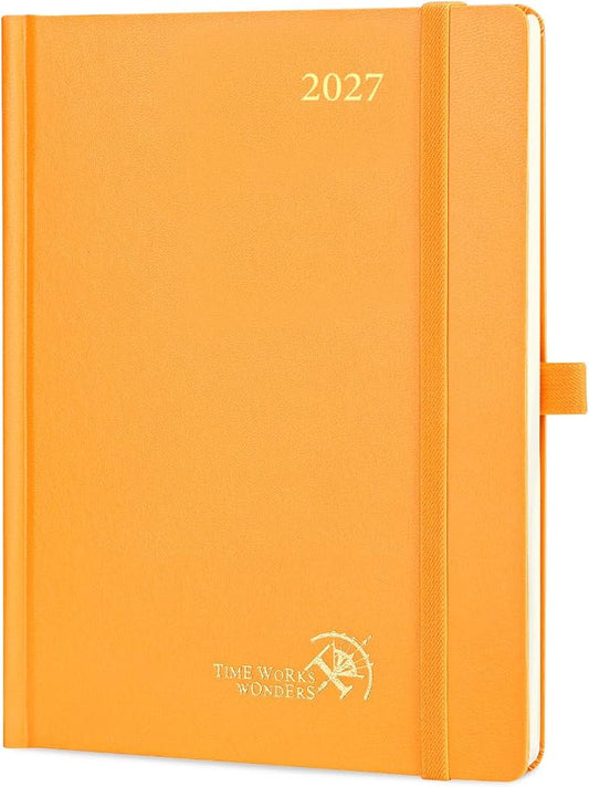POPRUN 2027 Planner Weekly and Monthly, 6.5" x 8.75" Calendar, Jan 2027- Dec 2027 Agenda, Daily Appointment Book with Hourly Time Slots, Monthly Tabs, Hardcover, 100 GSM - Orange