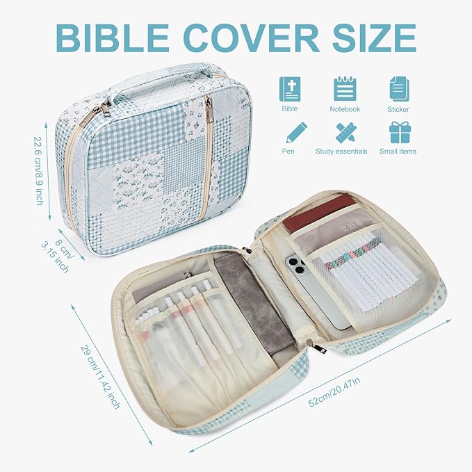 Floral Bible Cover Case for Women, Aesthetic Large Carrying Case, Quilted Bible Tote Bag Organizer Study Supplies