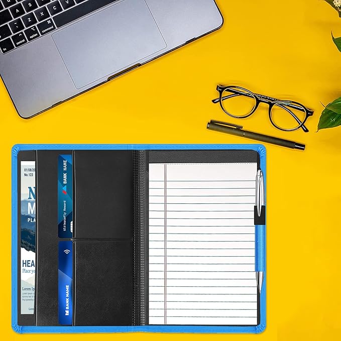 Padfolio/Portfolio Binder, Mini Padfolio Portfolio Binder 5 x 8 Legal Writing Pad, A5 Document Organizer Folder for Men Women,Blue