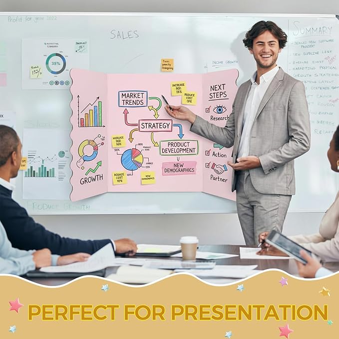 Mooliwe 4 Pack 21" x 14" Trifold Poster Board Tri Fold Poster Boards Foldable Corrugated Business Presentation Display Paper Boards for Science Fair Events, School Projects, Exhibitions(Macaron)
