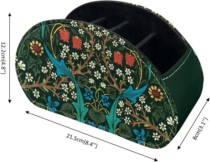 William Morris Green Leaf TV Remote Holder with 5 Compartments, Office Desk Nightstand Couch Organizers/Bedside Table Accessory, Storage for Pens/Controllers/Media Players