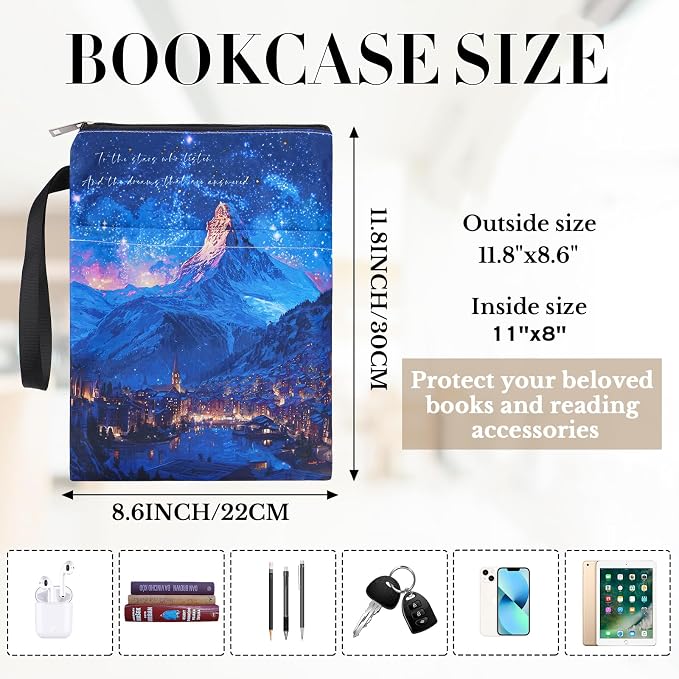Acotar Gifts Book Sleeve - Watercolor Starry City Books Covers for Paperbacks Portable Navy Bookish Protector Pouch with Pocket for Novel Lover Fans Reader Merch Birthday Christmas Gift