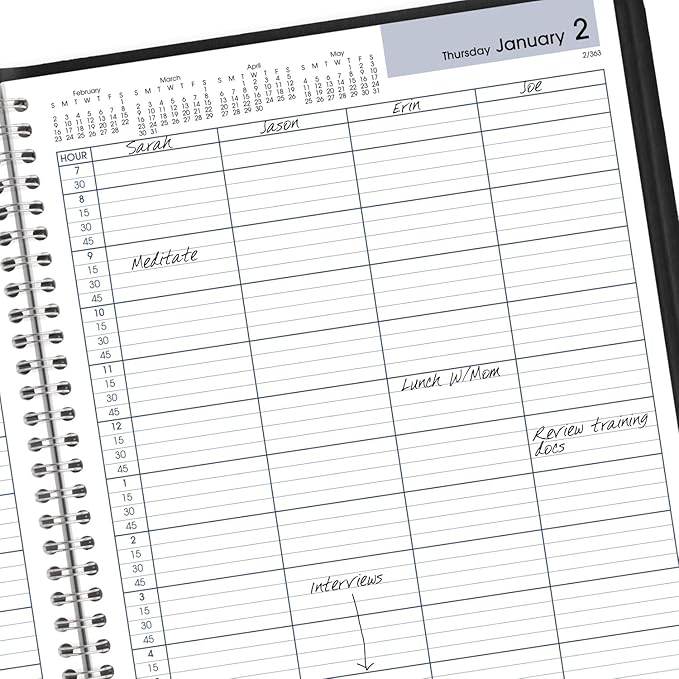 AT-A-GLANCE 2025 Appointment Book Planner, Daily, Four Person Group Planner, 8" x 11", Large, Quarter-Hourly, DayMinder, Black (G5600025)