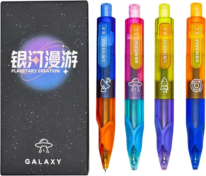 Maydahui 8 Pcs Galaxy Outer Space Mini Pocket Pens Retractable Planetary Creation Short Small Universe Space Pens Black Ink for Shcool Office Party