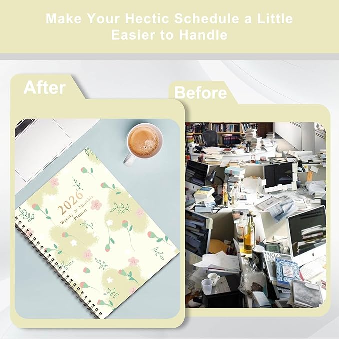 2026 Planner - Jan. 2026 - Dec. 2026, A5 (6.3" x 8.4") Planner Weekly and Monthly, Calendar Planner 2026 with 12 Monthly Tabs, Inner Pocket (Yellow Flower)
