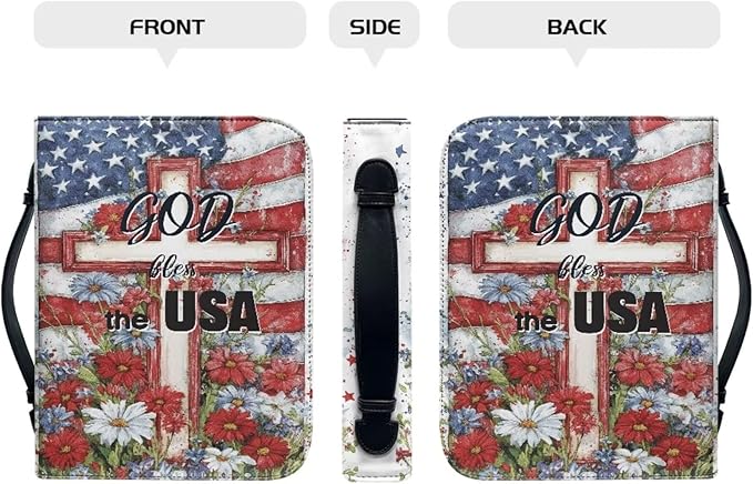 American Flag Bible Covers for Women Jesus God Bible Carrying Case with Handle Book Carrying Case Fits for More Size Bible Bag-Size：XL