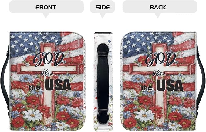 American Flag Bible Covers for Women Jesus God Bible Carrying Case with Handle Book Carrying Case Fits for More Size Bible Bag-Size：L