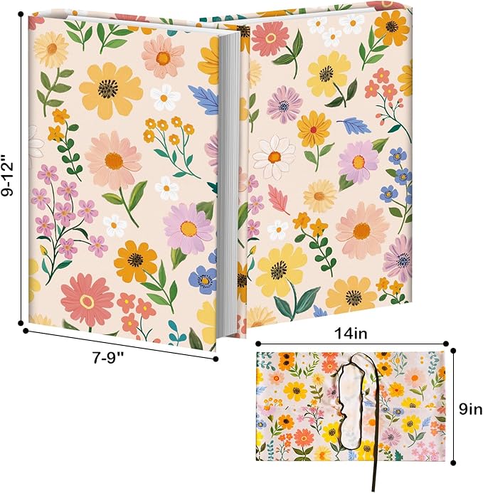 Anseal 1 Pack Floral Pattern Stretchable Book Sleeve Cover for Hardcovers Textbooks up to 9" x 12", Washable Reusable Book Protector with 2 Labels