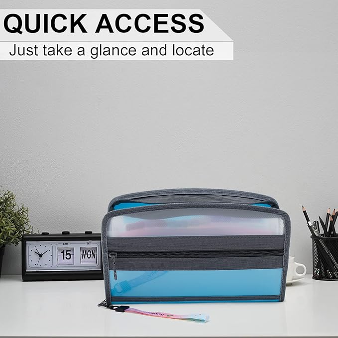 NAFY Small Accordion File Organizer, A5 Check Size 13 Pockets Coupon Receipt Holder Organizer with Zipper, 11X7 Inches Accordion Expanding Folder Wallet for Coupon, Receipt, Bills, Cash(Blue)